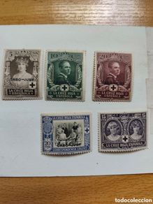 Sellos: Lote 5 sellos 1926 Cabo Juby pro Cruz español numeros:30,39,28,29 y 31